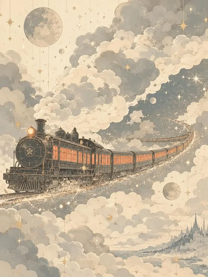 《星屑列车》封面，穿越星空的复古列车